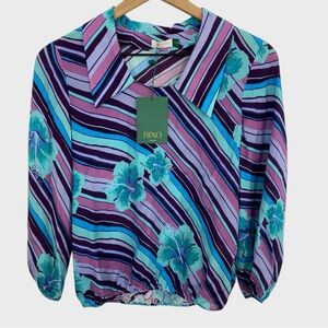 RIXO Purple Blue Square Neck Jessie Hawaiian Stripe Blouse NWT Size XS